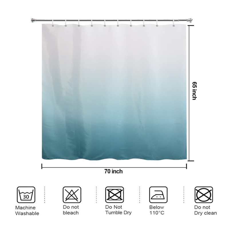 YISURE Ombre Turquoise Short Shower Curtain 65 Inch Length, Teal