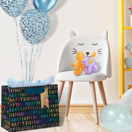 Glick Luxury Gift Bag, Happy Birthday Landscape Gift Bag - Medium, Navy 225mm, x 175mm x 100mm.