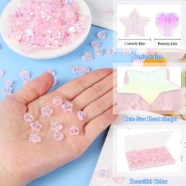 400 Pcs Acrylic Star Beads Heart Beads for Jewelry Making, EVERMARKET Cute Bracelets Beads Bulk, 11mm Star Beads 9mm Love Heart Charms with Box, Crystal Spacer Beads for DIY Crafts (Light Pink)