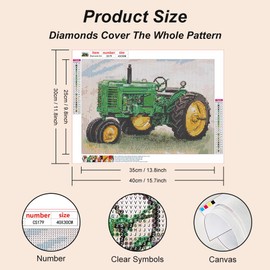 Acudotr Tractor Diamond Painting Kits for Adults, 5D DIY Diamond Art Kits for Beginners, Full Drill Diamond Painting Kits for Home Wall Decor, 12x12 Inch