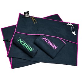 ace2b Fitness Sport Handtuch Mikrofaser – schnelltrocknend, platzsparend, leicht / 2 Taschen mit Überzug für Gerätetraining, Fitnessstudio, Gym / 120x55cm XL groß (pink)