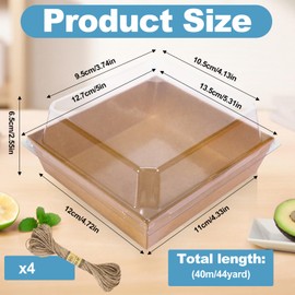 STRAYJO 50 Pack Paper Charcuterie Boxes with Clear Lids,4.3" Brown Square Cookie Containers,Oil-Proof Kraft Paper Dessert Boxes,Disposable Sandwich Boxes for Bakery,Cake(Brown)