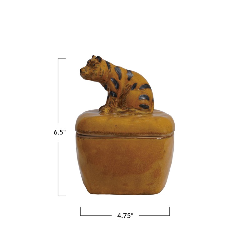 Creative Co-Op Stoneware Jar with Tiger Handle and Lid with