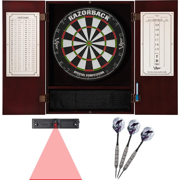 Viper Metropolitan Mahogany Steel Tip Dartboard Cabinet, Viper Razorback Sisal