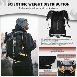Naturehike Hiking Backpack, 30+5L Travel Backpack with Macromolecule Fabric, Hiking Daypack with AIR Backpack System for Women Men, Black
