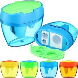 VONJUMA 4 Pcs Pencil Sharpener with Container 3-Hole Pencil Sharpener Metal Colourful Manual Pencil Sharpener for School Office Yellow Orange Blue Green