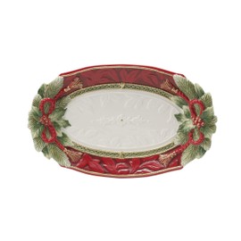 Fitz and Floyd Holiday Home Poinsettia Trim Serving Platter, 13.5 inch, Red