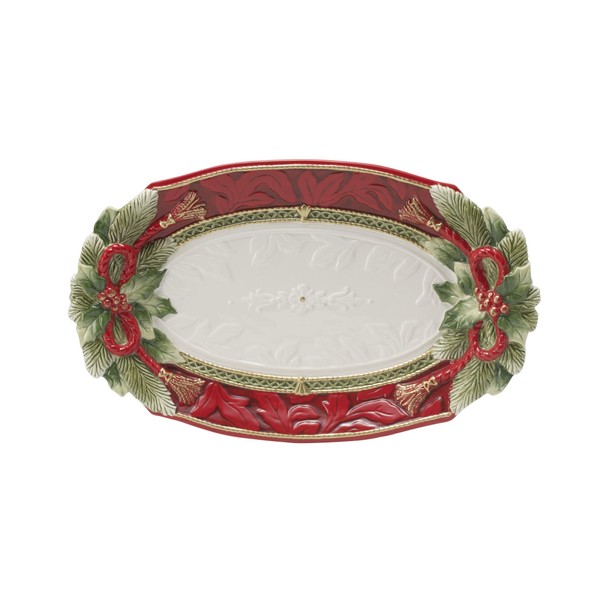 Fitz and Floyd Holiday Home Poinsettia Trim Serving Platter, 13.5