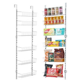 Adjustable 6-Tier Over the Door Pantry Organizer Hanging Storage Rack for KitchenNumber of Layers: 6, color: White Color