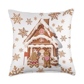 Christmas Cottage Gifting Boutiques Houses Pastel Design Gingerbread Christmas Throw Pillow, 18x18, Multicolor