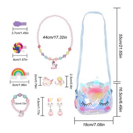ICEBLUEOR Unicorn Gifts for Girls,Unicorn Crossbody Bag with Jewelry Sets,Necklace Bracelet Rings Earrings Hair Clips for Girls Age 3-8,Princess Dress up Accessories for Birthday Christmas Party Gifts