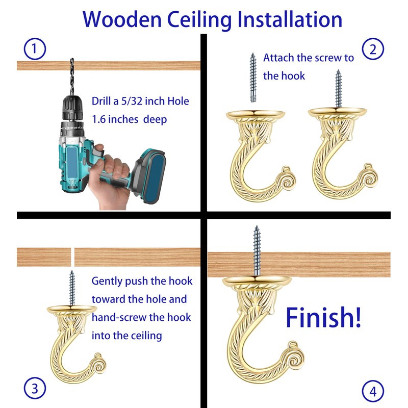 OBSTKUCHEN 2 Sets Large Swag Ceiling Hooks Heavy Duty Swag