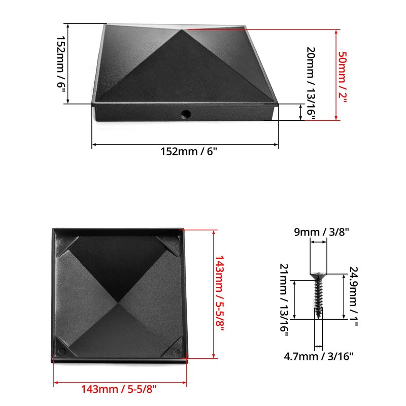 QWORK Aluminum Post Cap Covers, 12 Pack Black Pyramid Deck