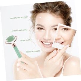 Housoutil Jade Roller Massager Jade Beauty Device Pink Crystal Jade Pusher (single-head Arc Rod) Massage Tools Skin Care Tools Facial Rollers Facial Massagers Rose Quartz Scroll Wheel Woman