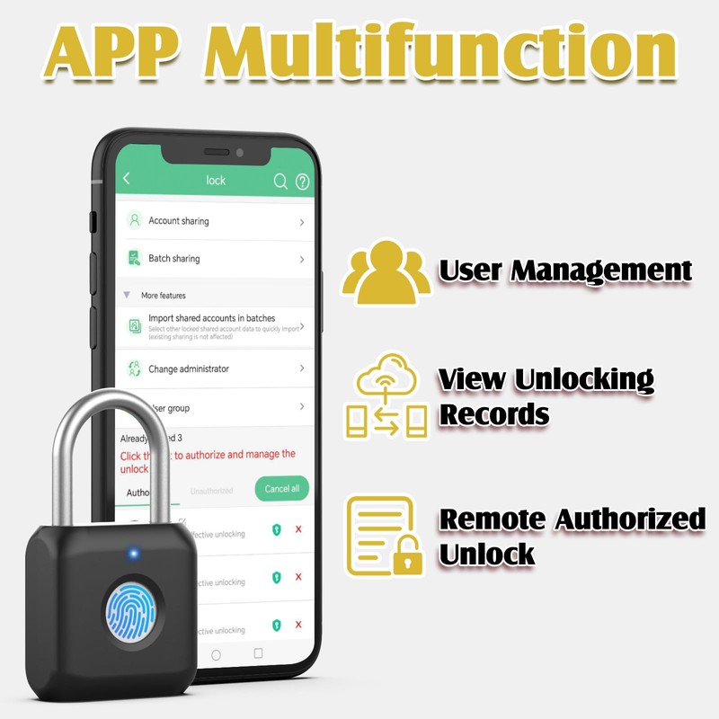 Fingerprint Padlock, Pothunder Smart Padlock, Locker Lock, Fingerprint Lock with