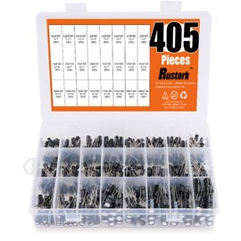 Rustark 405Pcs 24 Value 10V 16V 25V 50V Aluminum Electrolytic Capacitor Assortment Box Kit Range 0.1uF-1000uF
