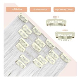 Clip In Human Hair Synthetic Full Head Hair Extension Highlights Streaks (Natural Black, Curly)