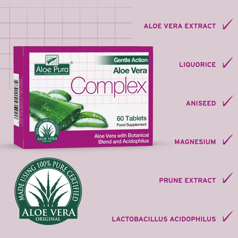 Aloe Pura Aloe Vera Gentle Action Complex Tablets, Natural, Vegetarian,