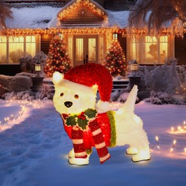 Lighted Christmas Decorations Pre-Lit Christmas Dog Decor with LED Warm Lights Outdoor Lighted Holiday Displays Light up Christmas Decorations for Indoor Outdoor Yard Lawn Garden