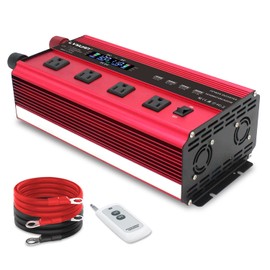 LVYUAN Power Inverter with 4 AC Outlets, LCD Display, Wireless Remote Control, Car Power Inverter for Car, RV, Truck, Off Grid Solar System, Camping (Red, 12V-2000W)