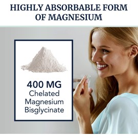 Magnesium Bisglycinate 400mg | Magnesium Bisglycinate for Muscle Function, Bones, Heart & Calm Support for Women & Men | 72MG Elemental Magnesium Supplements Chelate | 120 High Absorption Capsules