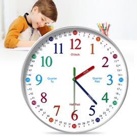 Children's Wall Clock Silent Wall Clock for Children, Children's Wall Clock Silent Wall Clock Without Ticking Noises Colourful Learning Clocks Silent Colourful Children's Wall Clock Learning Wall