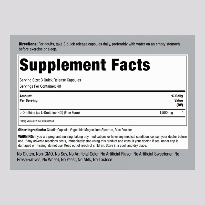 Piping Rock L-Ornithine Supplement | 1500 mg | 120 Capsules