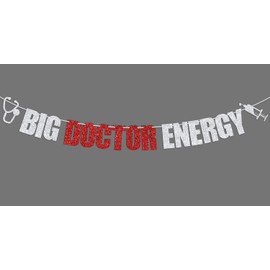 Big Doctor Enegry Banner, clase de 2023, suministros de decoración de fiesta de graduación de la escuela de medicina, purpurina plateada y roja