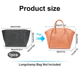 MOSTFUN Bag Organiser for Longchamp, Felt Handbags Organiser with Multiple Pockets, Large Capacity Bag Insert Organiser, Bag Organiser for Longchamp Carry Bag (Dark Grey, M)