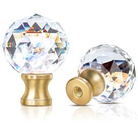 2 Pieces Crystal Lamp Finial Decorative Lamp Top Accessories Lamp Cap Knob Lamp Screw Topper Clear Lamp Finial With Polished Chrome Base Knob For Lamp Shade Indoor Lamp Top Ornaments