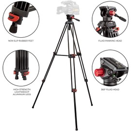 Ultimaxx 72 inch Tripod- 72 inch- Professional Heavy Duty Aluminum Twin Tube Tripod, 360 Degree Fluid Head, Mid-Level Spreader, DSLR Camcorder