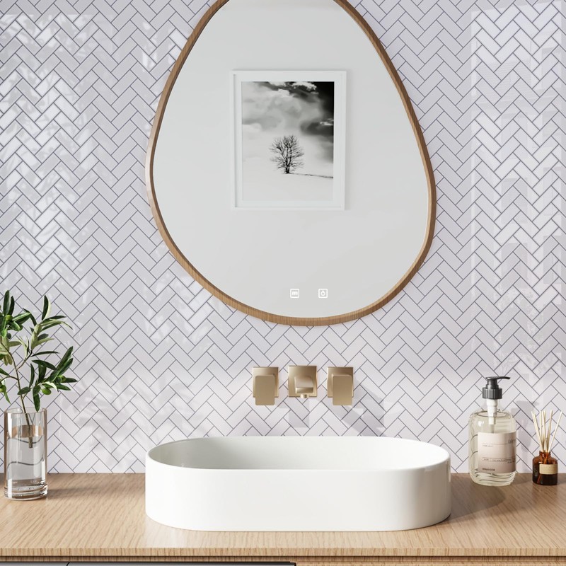 CRE8TIVE 16 Sheets Herringbone Peel and Stick Backsplash Tiles 12"x12"