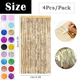 Champagne Gold Tinsel Curtain Glitter Party,4pcs 3.2ft x 6.5ft Foil Curtain Decorations,Foil Fringe Streamers Metallic Tinsel Door Hanging Foil Flow Silk Streamers for Birthday Wedding Holiday Party