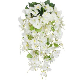 GhuaH 2 Pcs Fake Hibiscus Flowers Artificial Hanging Flowers Plants for Outdoors Realistic UV Resistant Spring Summer Decor White Silk Faux Flowers Trailing Vines for Front Door Porch Outside