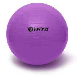 Body Sport Exercise Ball with Pump for Home, Gym, Balance, Stability, Pilates, Core Strength, Stretching, Yoga, Fitness Facilities, Desk Chairs - Purple 45cm