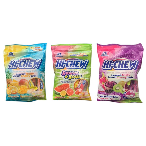 Hi-Chew Candy 3 Pack Variety Bundle, Superfruit Mix 90g, Sweet & Sour 90g , Tropical Mix 100g (3 Items)