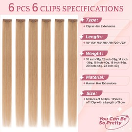SEGOHAIR Clip in Hair Extensions Real Human Hair for Women, 14 Inch 36g 6pcs, Dark Blonde, Straight - Highlight, Add Volume and Length for Daily Wear, Parties, Weddings