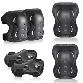 Child Adult Sports Protective Gear Safety Pad Safeguard Knee Elbow Wrist Support Pad Set Equipment for Children Roller Bicycle BMX Bike Skateboard Extreme Sports Bogu Protector Guard Pads (Black3, Medium (8-14 years))