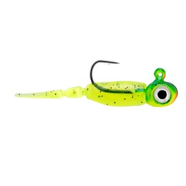 Northland Tackle Rigged Tungsten Pin Fry Ice Fishing Jig with Minnow Fry Body, 2 Pre-Rigged Jig Heads & 3 Extra Ice Fishing Plastics, Tungsten Jig Heads for Panfish, 1/16 Oz, Tiger Beetle