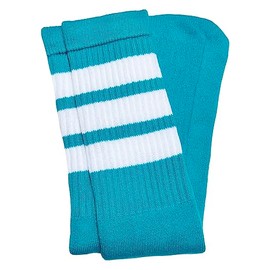SKATERSOCKS One Pair of Italian Mid Calf Aqua Tube Socks with White Stripes - Style 1