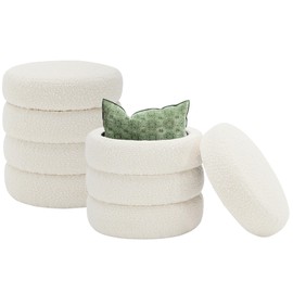 Krcix Round Ottoman with Storage Boucle Ottoman Stool with Storage Removable Lid for Living Room Modern Vanity Sorage Stool Foot Rest Bedroom Dorm Gifts Set of 2 (White)