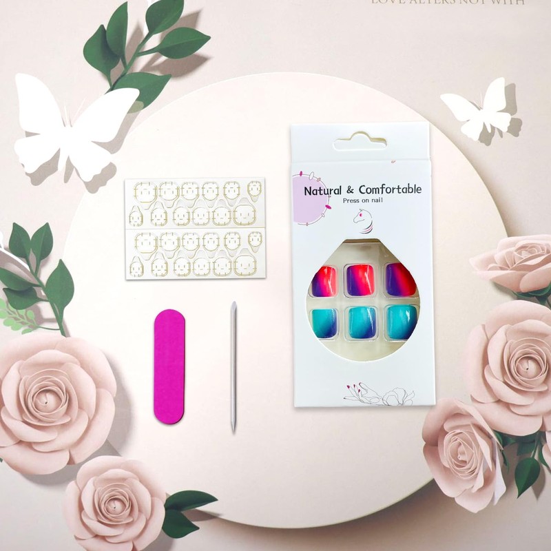 Rainbow Gradient Fake Toenails Colorful Ombre Press on Toenails Glossy