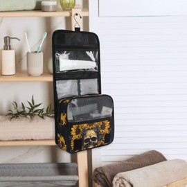 MNSRUU Hanging Toiletry Bag Skull and Sunflower Travel Makeup bag for Toiletries Portable Travel Toiletry Organizer Cosmetic Bags with Hanging Hook