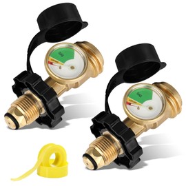 Aekops Propane Tank Adapter with Gauge Converts POL LP Tank Service Valve to QCC1 / Type 1,Old to New Connection Type,5-100 lb Propane Tank Gauge for RV Camper, BBQ Gas Grill, Heater（2 Pack）