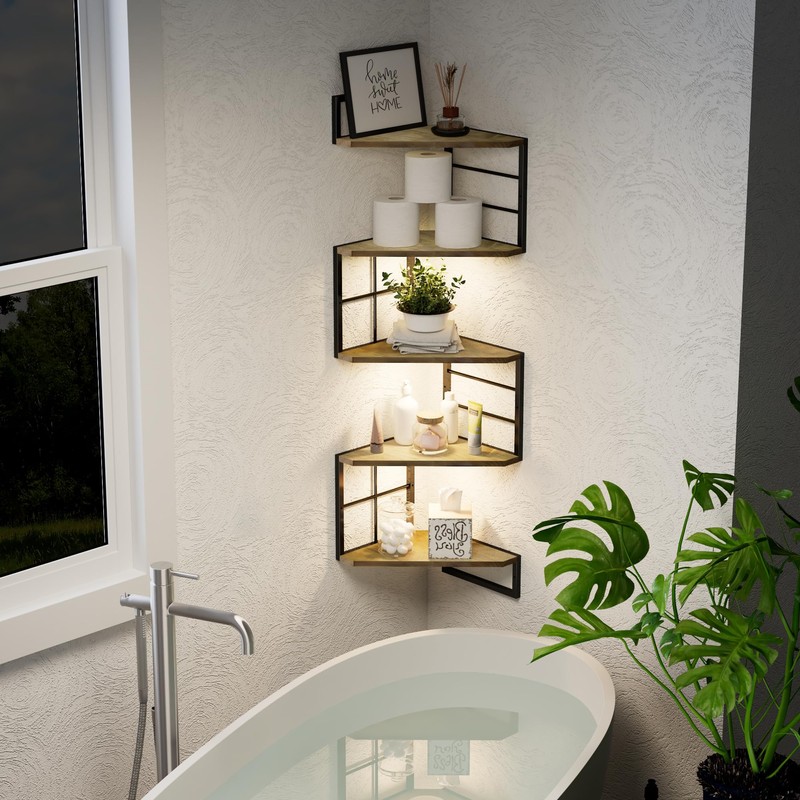 WFSRESTD Floating Corner Shelves with Light - 5 Tiers Metal