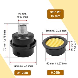 Joyangy Pack of 2 Air Compressor Silencer with Replacement Elements, 3/8" Thread Air Compressor Intake Filter Silencer, 16mm Metal Air Compressor Filter Noise Muffler Replacement Parts