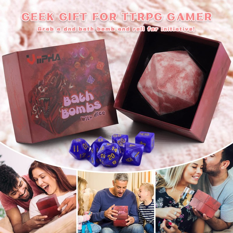 Huge D20 Bath Bombs with Full Surprise Set of Polyhedral