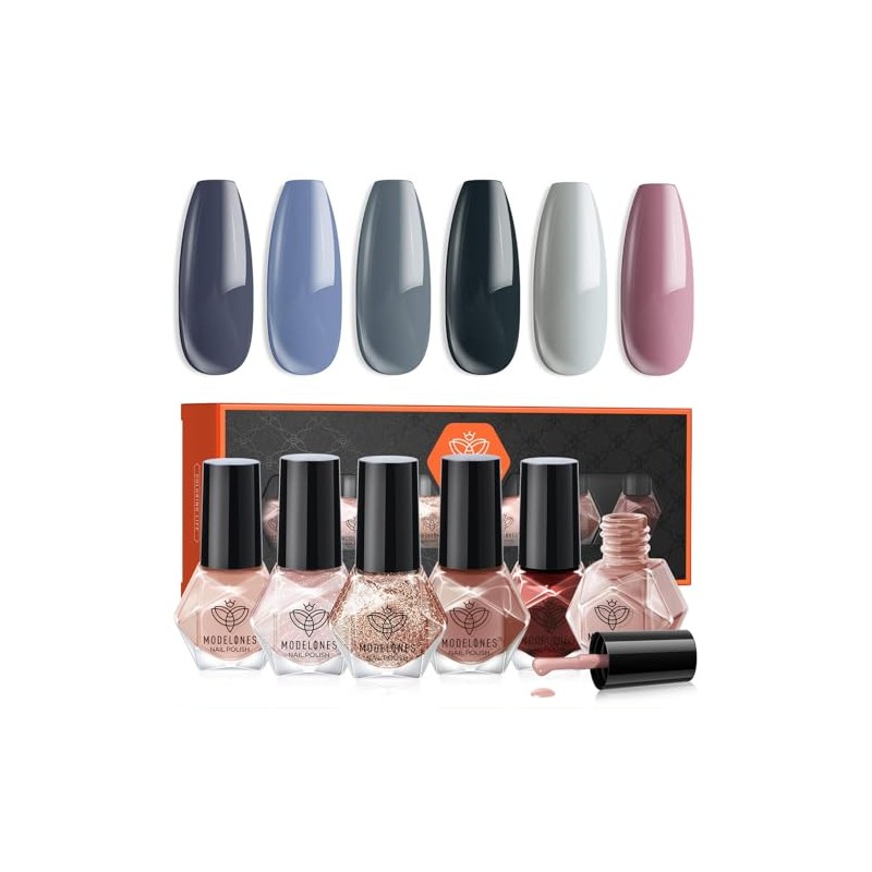 modelones Nail Polish, 6 Colors Black Quick Dry Mini Starter