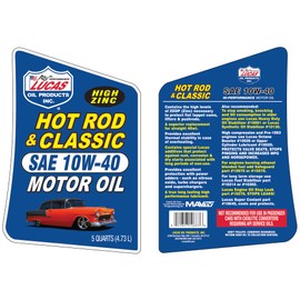 Lucas Oil 10683 Hot Rod & Classic Car SAE 10W-40 Motor Oil - 5 Quart