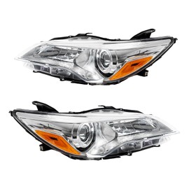 PHILTOP Headlight Assembly, Chrome Headlights Replacement Compatible with Camry 2015-2017 Amber Reflector Clear Lens Color